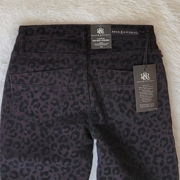 Rock & Republic Kashmiere Mid Rise Legging Black Jean Jaguar Prints Size 4 - Picture 8 of 11